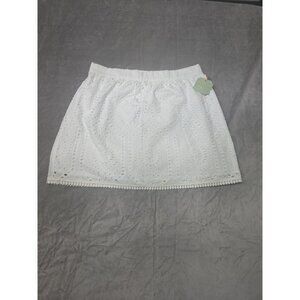 Rye Grass Eyelet Skirt Lined Pockets Size 12 Elastic Waist Embroidered Hem. HL20